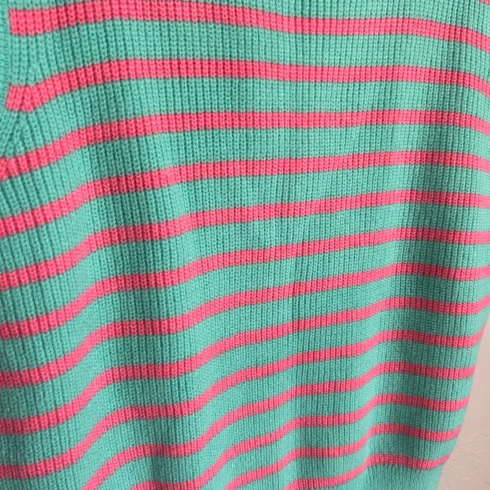 BiBi Women's V-Neck Striped Sweater - Teal and Pink - Picture 8 of 11